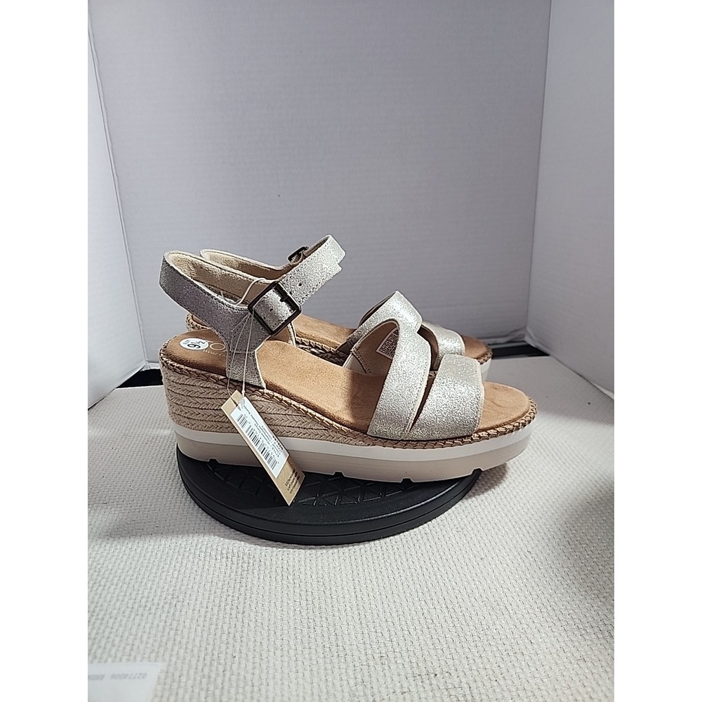 TOMS Darya Sandals Womens 9.5 Espadrille Wedge Strappy Slingback Metallic NEW